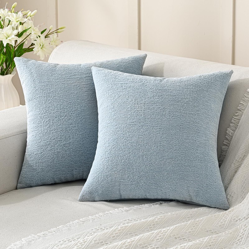 Volcanics Pack of 2 Misty Blue Decorative Chenille Cushion Covers
