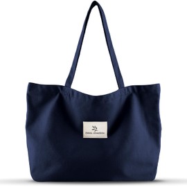 Emma Jonasson Jute Bag with Zip and Inner Pocket, Stylish Shopper for Women, Shopping Bag with Long Handle, Perfect Bag as Tote Bag, Fabric Bag, XXL Blue, L