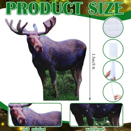 Geelin 5ft Moose Cardboard Cutout Standup Life Size Moose Stand-up Photo Booths Prop with Support Standee Forest Animal Decorations for Woodland Animal Theme Party VBS Wilderness Backdrop Decor
