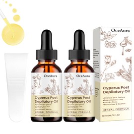 2 Bottles of Cyperus Rotundus Oil, 60 ml Pure and Natural Cyperus Oil for Hair Removal, with Scraper Cyperus Rotundus Oil for Hair Removal, Gentle and Effective to Inhibit Hair Growth