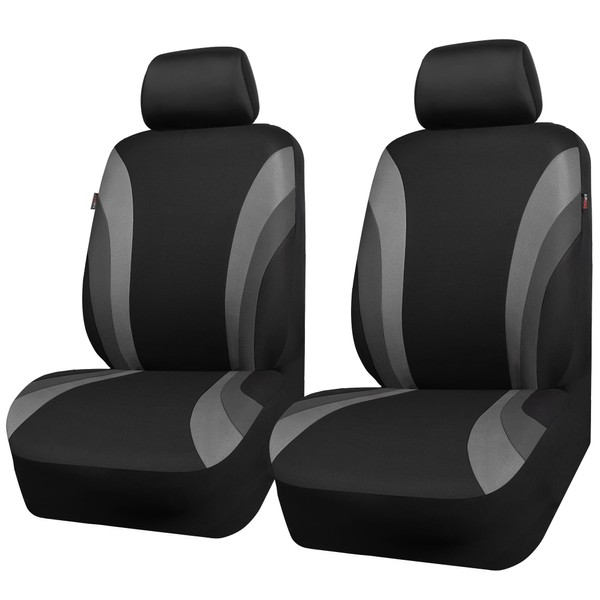 CAR PASS Line Rider Sporty Front Seat Covers,Gray Car Seat Covers Two Front Seats Only, Airbag Compatible,Universal Fit Sedans,Cars,Vans,SUV,Truck(Black and Gray)