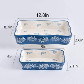 Wisenvoy Baking Dish Ceramic Bakeware Sets Lasagna Pan 2-pcs Casserole Dish Bakeware Baking Dishes Blue Baking Set