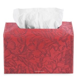 Hennaja Leather Cover for Disposable Paper Hand Towel Box, Compatible with Kleenex Paper Hand Towel(1-Carved Dark Red)