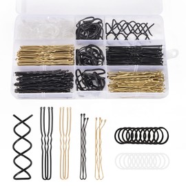 Hair Pins Kit, 343 Pieces Metal Wavy Shape Hair Clips, U Hair Pin and Small Hair Scrunchie with Storage Box, Gift for Children, Girls, Women, Wedding Hairstyles