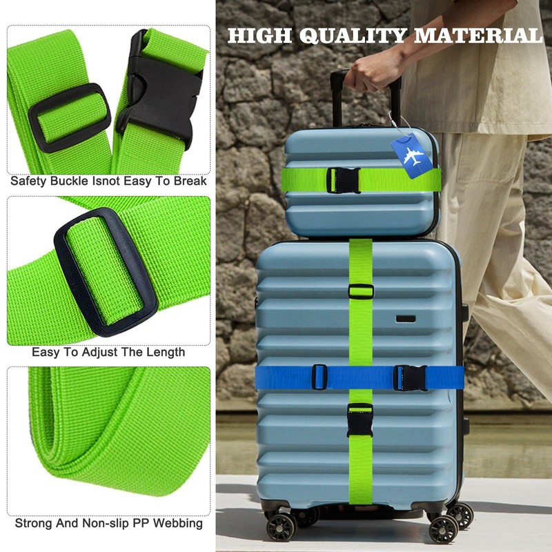 PUWOWYE Pack of 4 Suitcase Strap, Suitcase Strap Eye-catching, Adjustable