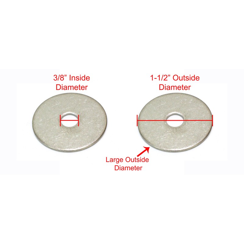 3/8" x 1-1/2" OD Stainless Fender Washer, (100 Pack) -