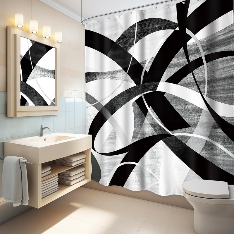 LGhtyro Black Grey Abstract Shower Curtain Bathroom Set 71Wx78H Inches