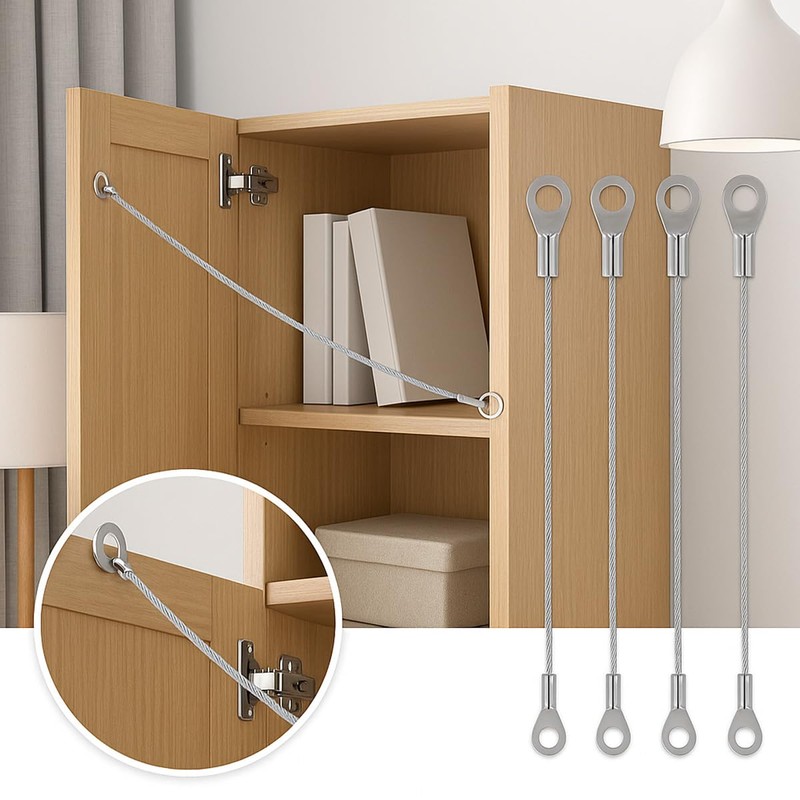 Lotsdonxia 4 Pcs Stainless Steel Cabinet Door Restrictor, Flexible Wire