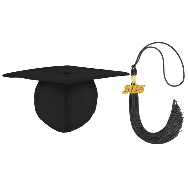GRADFTY Black Graduation Cap with 2025 Tassel,Unisex Adult Matte Black