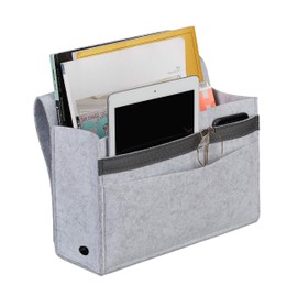 Relaxdays elaxdays Bed Bag, for Hanging, 6 Compartments, 4 Velcro Fasteners, Felt, Bed Organiser HBT 27 x 31.5 x 11.5 cm, Light Grey, 27 x 31.5 x 11.5 cm