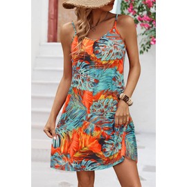 ULTRANICE Summer Dresses for Women 2025 Spring Casual Sundresses Floral Beach Vacation Wedding Guest Outfits Clothes Cover Ups Mini V Neck Spaghetti Strap Dress(Blue Orange Abstract Floral,M)