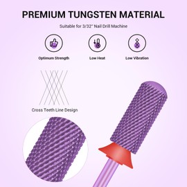 MelodySusie Safety Nail Drill Bits, 3/32'' Smooth Round Top Small Barrel Carbide Bits, Fast Remove Acrylic or Hard Gel for Manicure Pedicure Salon Professional or Beginner, Purple, Fine