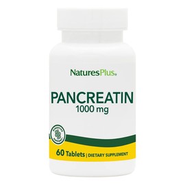 Natures Plus Pancreatin - 1000 mg, 60 Tablets - Natural Digestive Enzyme Supplement for Gastrointestinal Support - Contains Amylase, Protease & Lipase - Gluten-Free - 60 Servings