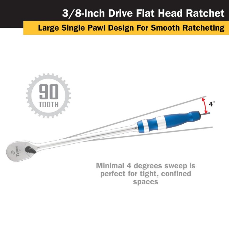 Titan 12178 3-Piece 90-Tooth Flat Head Ratchet Set