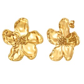 Womens Floral Gold Studs Earrings - 14K Gold Plated Earring,Personality Summer Big Flower Stud,Hypoallergenic Statement Chunky Ear Rings Aretes Trendy Jewelry,Christmas Birthday Party Gift for Her
