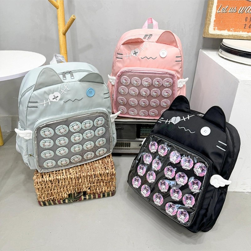 SIORTIO Backpack Ita Bag Pin Display Kawaii Cat-Ear Large Capacity