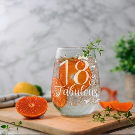 Always Looking Good 18th Birthday Gifts for Women 18 & Fabulous Engraved stemless Gin Glass Present for 18 Year Old Ladies stemless Gin Glass Laser Engraved Elegant stemless 18th Gin Glass
