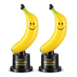 MTLEE 2 Pcs Small Award Trophy Top Banana Quacktastic Duck Microphone CuteTrophy MVP Plastic Fun Award Trophies for Employees Boss Custom Competition Gifts(Banana)