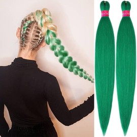 Dark Green Braiding Hair Pre Stretched 2 Packs Kanekalon Box Braids Hair Extensions 26 Inches Synthetic Pre Stretched Braiding Hair