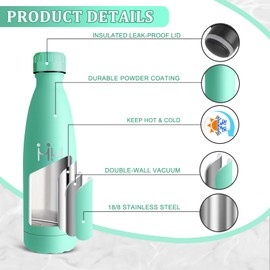Mujigaga Borraccia Termica, Borraccia 500 ml, Senza BPA, Borracce Acciaio Inox, Senza Perdite, Borracce 0,5 litri, Acciaio Inossidabile 18/8, Thermos per Palestra, Sport, Viaggio, Scuole