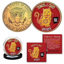 2023 Vietnamese Lunar New Year of The CAT 24K Gold Plated JFK Kennedy Half Dollar U.S. Coin