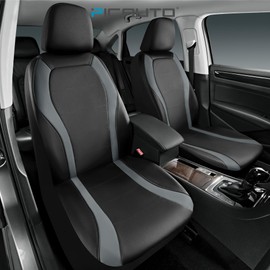 PIC AUTO Leather Car Seat Covers, Premium Automotive Waterproof Front & Rear Full Set Bucket Car Seat Protectors, Black and Gray PVC Patchwork, Fits for Cars, Trucks, Van, SUV, Airbag Compatible