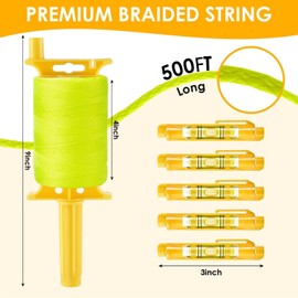 Mason Line String, #18 500 FT Braided Construction Nylon Line String with 5 Built-in Levels, String Level Line Kit for Precision Work, DIY, and Gardening Projects (Yellow)