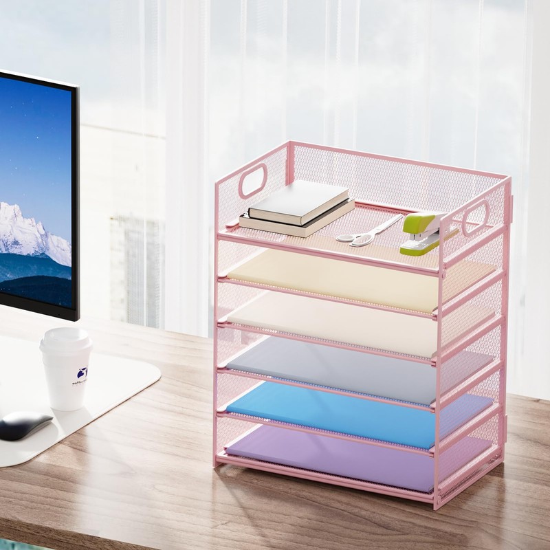 Marbrasse 2 Pack Desk Organizer with Handle, 6 Tier Paper