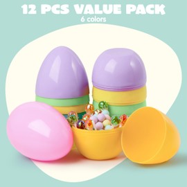 JOYIN 12 Pcs Large Pastel Easter Eggs, 6 Inches Jumbo Plastic Eggs Fillable for Easter Themed Hunt Colorful Basket Stuffers Fillers Filling Treats Party Favor Classroom Prize Supplies