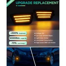 PWOBVZ LED Side Marker Lights for Chevy Cruze 2011 2012 2013 2014 2015, Smoked Lens Amber LED Front Bumper Signal Lamps，pack of 2