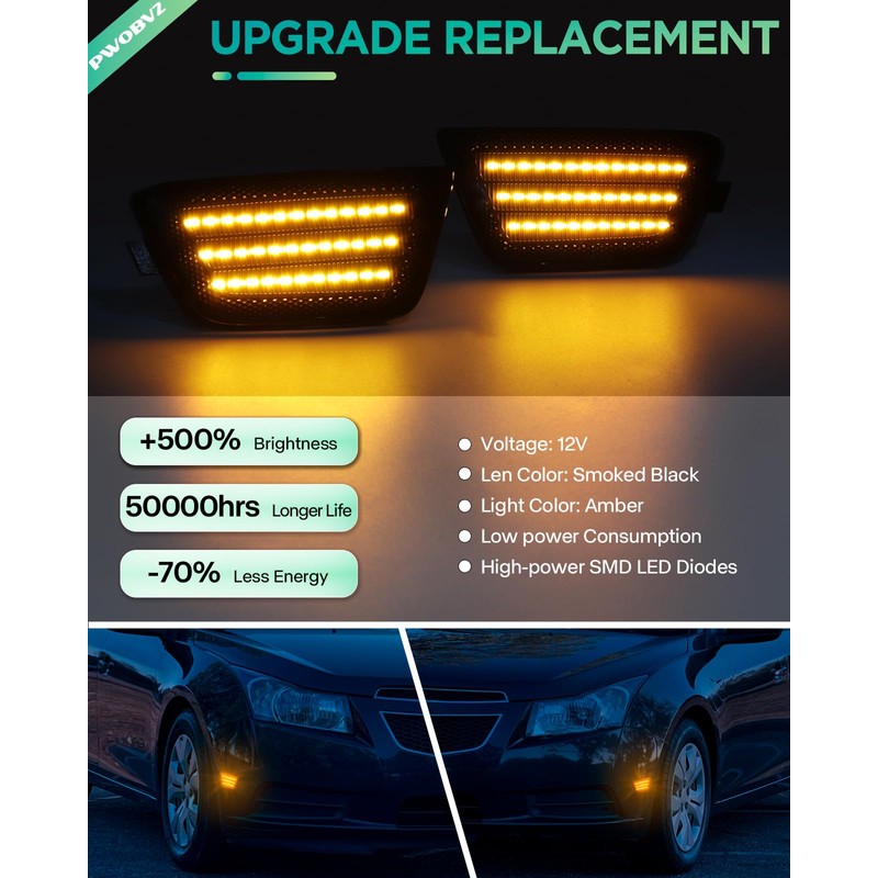 PWOBVZ LED Side Marker Lights for Chevy Cruze 2011 2012
