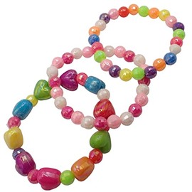 Topkids Accessories Children's Pretty Plastic Bracelet Sets, Colourful Chunky Plastic Jewellery For Kids Costume Party Game Prizes, Perfect For Party Bag Present (Beaded Hearts Set)