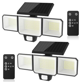 Energetic Solar Outdoor Lights, 1200LM 229 LED Security Lights with Remote Control, 3 Heads Motion Sensor Lights, IP65 Waterproof Solar Flood Wall Lights for Outside Yard, Pack of 2