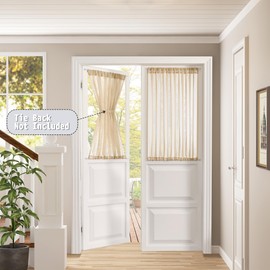 Tollpiz Small Sheer Door Curtain Closet Linen Textured Curtain Sheers Doorway Light Filtering Voile French Door Rod Pocket Curtains Patio Glass Door, 25 x 40 inches Long, Beige, Set of 1 Panel