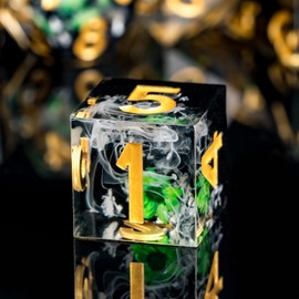 Cusdie Sharp Edges DND Dice, 7 PCs Flower Dice Set D&D D20 D12 D10 D8 D6 D4, Handcrafted Polyhedral Dice Set for Dungeons & Dragons RPG Pathfinder and Other Table Games(Scenery/Green Flower)