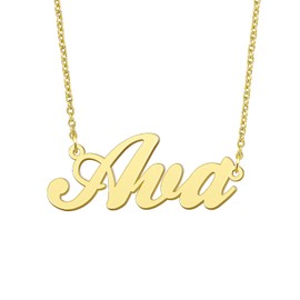 BYBWBL Ava Name Charm Necklace 18k Gold Plated Stainless Steel Chain Jewelry for Women Moms 16"+2"