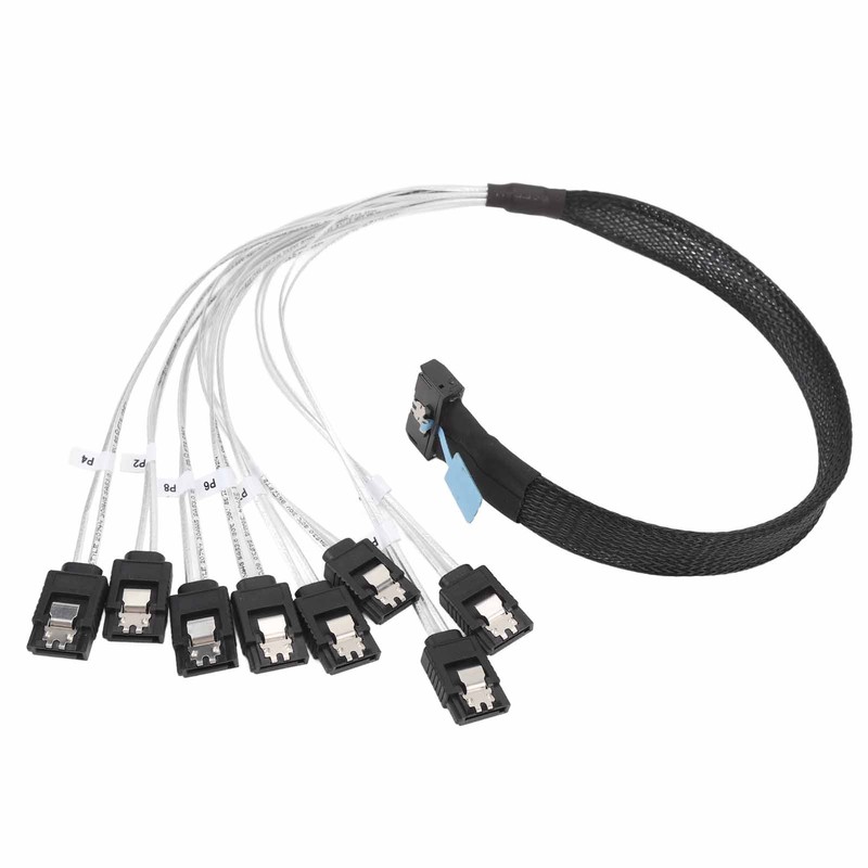 MCIO 8i to 8xSATA3.0 Cable 19.7 Inch Silver Plated OFC