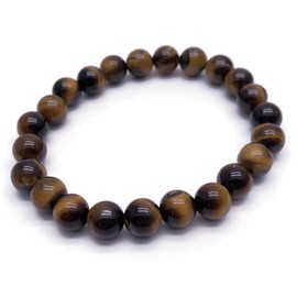 Vilda Jewellery Brown Tiger Eye Bead Bracelet Round 8mm Gemstones on Elastic : 7 inches