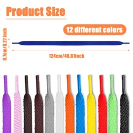 12 Pairs Flat Colored Shoelaces,Colored Flat Shoe Laces,Athletic Shoe Laces,Durable Shoestrings Replacement Shoe Laces,Multipack Shoestrings for Sneakers Sport Shoes 124 cm / 48.81 inch(12 Colors)