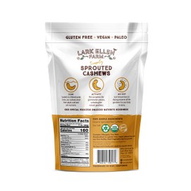 Lark Ellen Farm Whole Cashews, Salted Raw Sprouted Nuts, Certified USDA Organic, Gluten-Free, Vegan Snacks (10 oz, 6 pack)