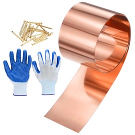 M METERXITY Copper Sheet Roll, 2in x 5ft x 26Guage (WxLxT) 99.9% Pure Copper Flashing Strip with Gloves & Copper Nails for Roofing/House Repair/DIY Projects, Metal Foil Plate [1500x50x0.3mm]