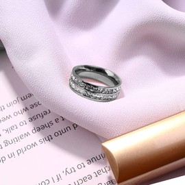 Anillo de Mujer TREE NEST Anillo de Doble Capa con Circonita Cúbica para Mujer Anillo de Promesa Anillo de Boda Regalo Ideal para Mujeres Plata Tamaño de 6