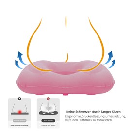 EULAPGOE Inflatable Orthopaedic Cushion Seat Cushion, Inflatable Orthopaedic Cushion for Long Sitting on Office Chairs, Hemorrhoids Seat Cushion, Inflatable for Office Chair, Wheelchair (Pink)