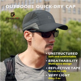 GADIEMKENSD Running Hat, Mens Outdoor Hat Unstructured Baseball Cap UPF 50 UV SPF Exercise Run Caps Reflective Breathable Light Sun Hats Quick Dry Summer Sports Hat Cap Men Woman Under 10 Dark Grey