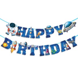 Happy Birthday Banner, Astronaut Birthday Banner, Garland, Birthday Colourful for Adults and Children, Birthday Party Decoration