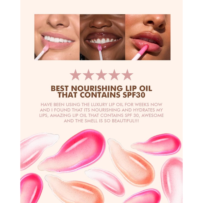 Bellamianta Luxury Lip Oil, SPF 30, Glossy Plump, 3ml, Pink