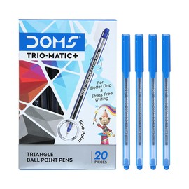 Doms 20 x 0.6mm Trio-Matic Triangular BLUE Ballpoint Pens Smooth Writing
