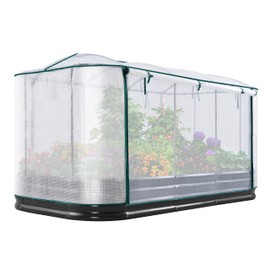 KING BIRD Raised Garden Bed with Cover Galvanized Oval Planter Garden Box Outdoor for Gardening, Vegetables, Flowers 94.5x47.2x11.8 in, White