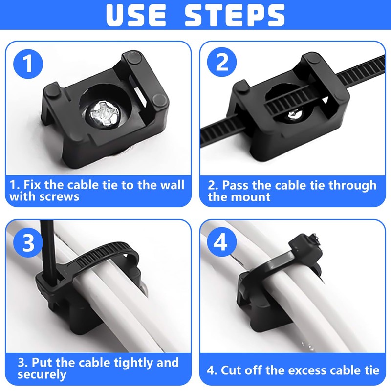 TTYSHIP® Pack of 200 Screw Cable Holders, Screw Base for