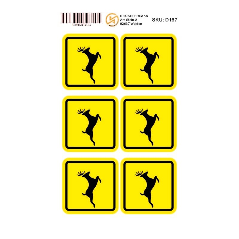Pack of 6 Warning Stickers 5 x 5 cm Wild